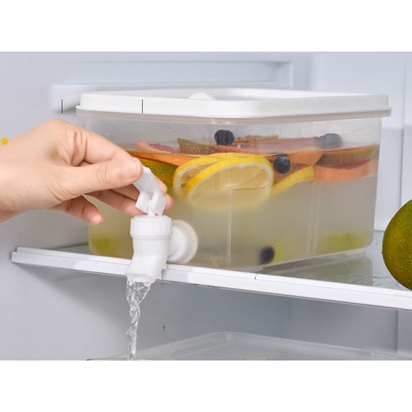 Dryckesbehållare med tappkran, kylskåpsvattenautomat, vattendispenser i plast med lock, transparent, för fester, bröllop, restaurang (5L)