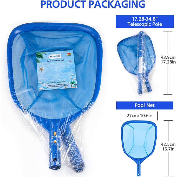 Svømmebasseng Overflate Landing Net, Stabil Fin Skimmer Net Blad Landing Net med 1,14M Aluminium Avtakbart Håndtak, Svømmebasseng Verktøy for Rengjøring F