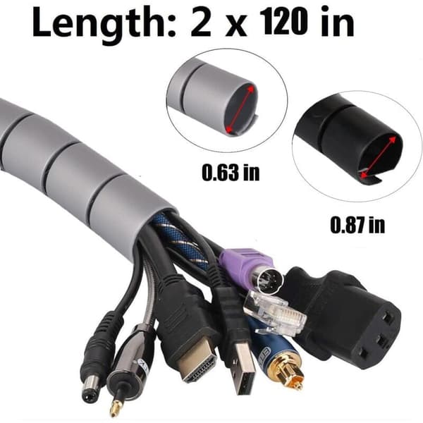 Kabelhantering 2-pack, Flexibel Kabelhantering 2x3m PE Kabelhantering Kabelorganiserare för Förvaring eller Gömma Kablar, Kabelhantering (2.2cm och