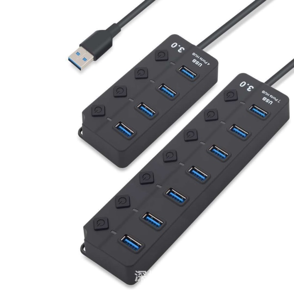 Tehokas USB-keskitin, alumiininen USB-keskitin 3.0 - 7-porttinen USB 3.0 -virtapalkki 5V/2A ulkoisella virtalähteellä, moniporttinen USB-keskitin, 5 Gbps, yksittäiset kytkimet