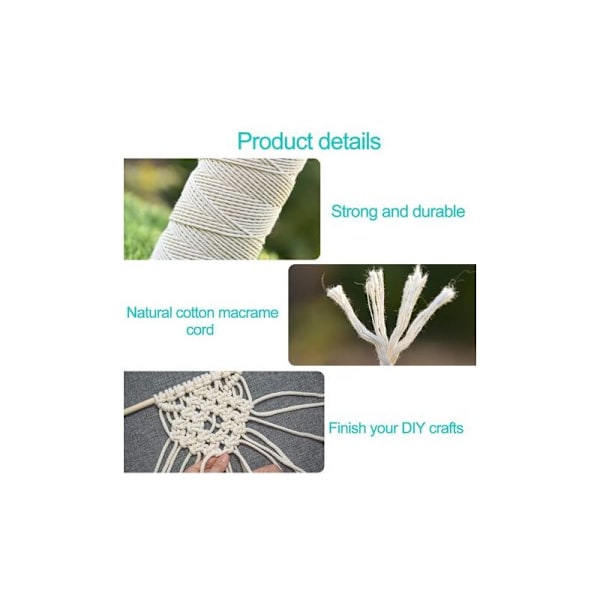 3 mm x 200 m naturlig macrame reb, macrame tråd bomuldssnor til macrame, macrame snor DIY manuelt arbejde til hængende plante hængende dekoration dekoration