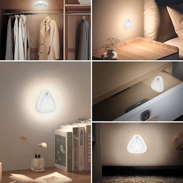 Automatisk LED-nattlampa, rörelsesensor LED-lampa, med magnetisk självhäftande remsa för sovrum, trappor, hall (batteri ingår ej) Varmt ljus