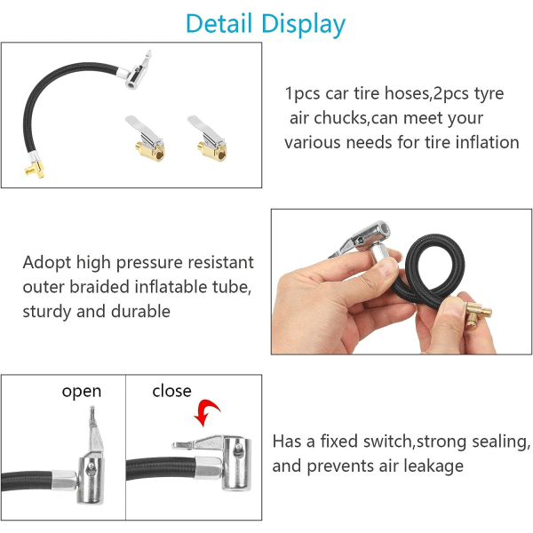 Schrader ventilinflator slange cykelpumpe forlængerslange ledning（20cm）, han ledning gummidæk inflator inflator dæk luftslange, og 2 stk bildæk ventiladapter