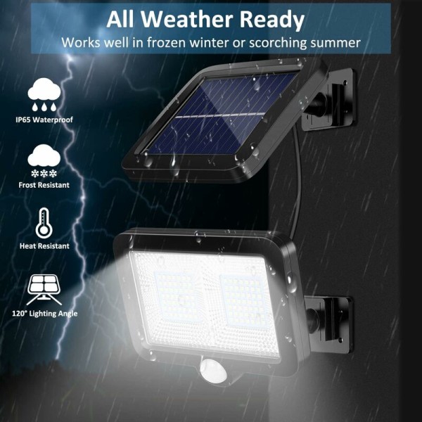 Ulkoinen aurinkovalaisin liiketunnistimella, LED-aurinkovalonheitin ulkokäyttöön, vedenpitävä IP65 120° valaistuskulma, aurinkovalo 5 metrin kaapelilla varastoon, autotalliin, puutarhaan