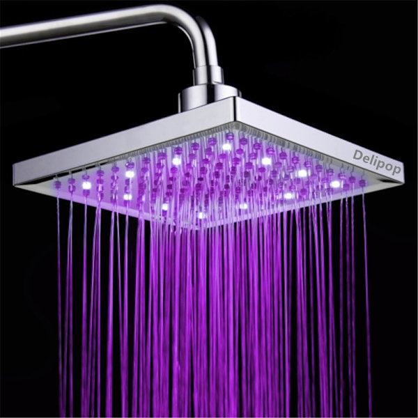 LED-duschhuvud, 8 tum fyrkantig temperaturkontroll, 3 färgskiftande ABS kromfinish, 12 st LED-duschhuvud för badrum
