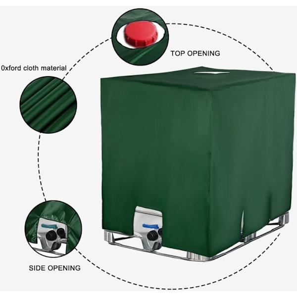 IBC Vattentankskydd, Dammtätt, UV-beständigt, Skyddande Presenning, Lämplig för 1000L IBC Tank (120 x 100 x 116 cm, Grön)