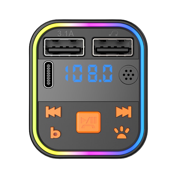 Bil Bluetooth-håndfri MP3-spiller Bil FM-sender TYPE-C Bluetooth Dual USB-billader