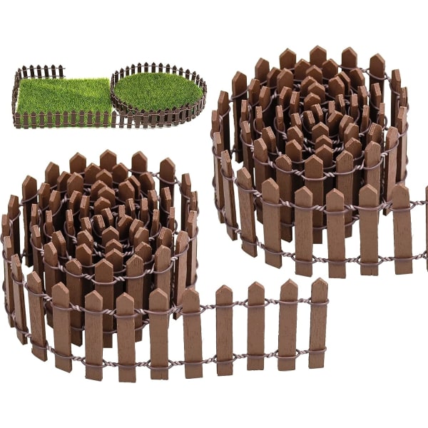 2 Pakke Miniatyr Gjerde av Tre 90*5CM Små Gjerder av Tre Spissgjerde Eventyrhage Juledekorativt Gjerde for Mikrolandskap Dukkehus Blomsterpotte Ornament (Kaffe)