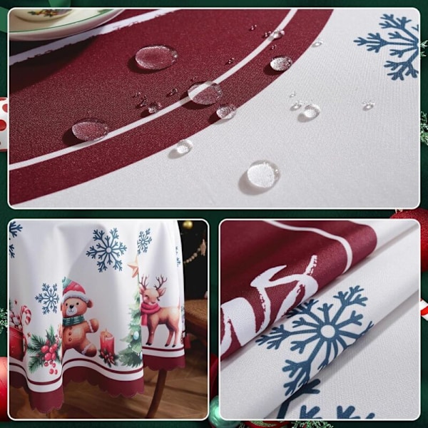 Julbordsduk - Fläckresistent Bordsduk Tvättbar Polyester Bordsduk (150cm) Rektangulär och Rund Bordsduk för Julfesttillbehör