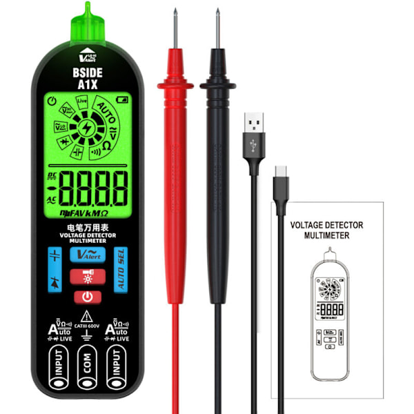 Bærbar digital multimeter elektrisk testpen Diode af professionel spændingsmodstand modstandstæller under-spænding med automatisk stop og LAM
