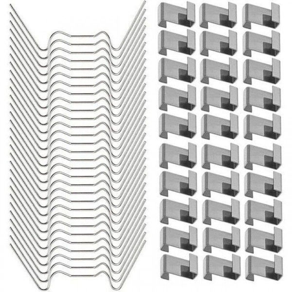Reparationssæt til drivhus, inkluderer 100 rustfri stålclips til drivhusvindue (50 W-trådclips til drivhusglas + 50 Z-clips til fastgørelse)