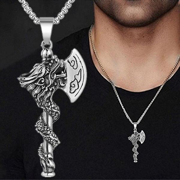 Mode Dragon Økse Halskæde - Rustfrit Stål Viking Økse Vedhæng - Hip Hop Halskæder til Mænd - Smykke Tilbehør til Jubilæumsgave