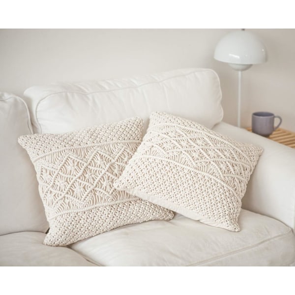 2 stk Makrame Putesett Dekorative Putetrekk Putetrekk for Seng Sofa Benk Bil Boho Hjemmedekor (Puteinnsatser Ikke Inkludert)