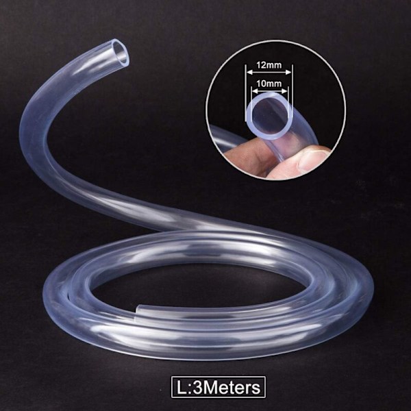 Transparent trykslange 3 meter, 10 × 12mm fleksibel pvb slange rørføring