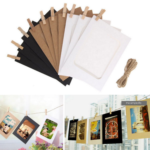 5\" DIY fototapetramme, sort og hvidt læder, 10 stk. med snorclips