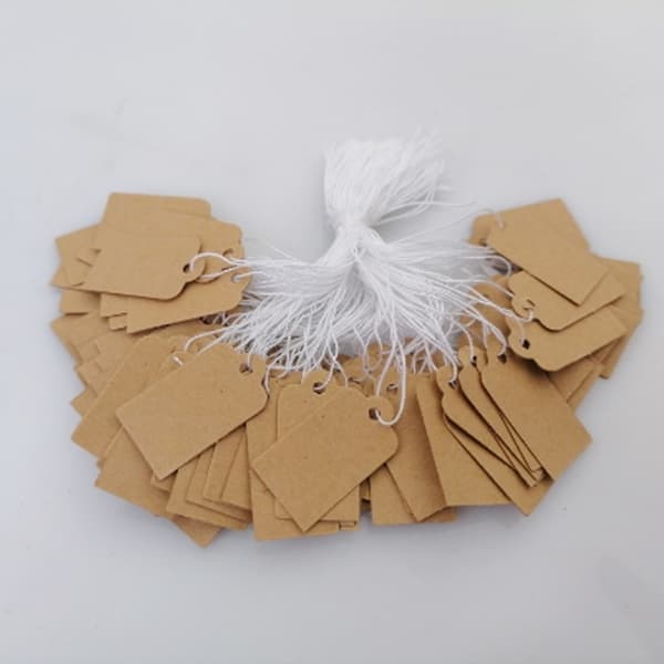 495-500 stk. merkelapper i kraftpapir, prislapper, skrivbare blanke prislapper, displaylapper med elastisk hengesnor 2,6 cm x 1,5 cm