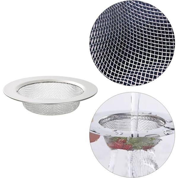 Sæt med 2 tømningsfiltre i rustfrit stål - Hårfilter til badeværelse - Spildevandsfilter - Køkkenfilter i rustfrit stål (7,7 cm)