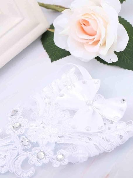 Par med spetsbröllopshandskar med blomsterrosett för damer - bröllopsfestshandskar