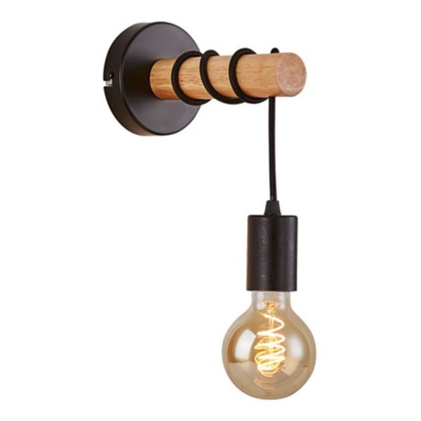 væglampe, retro industrielt design, træ  metal, stue  soveværelse belysning, E27 fatning, til 10W max LED pære, sort