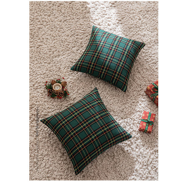 Julskotsk rutig kuddfodral bondgård klassisk rutig inredning soffkudde heminredning soffa vardagsrum säng 45*45*cm, grön
