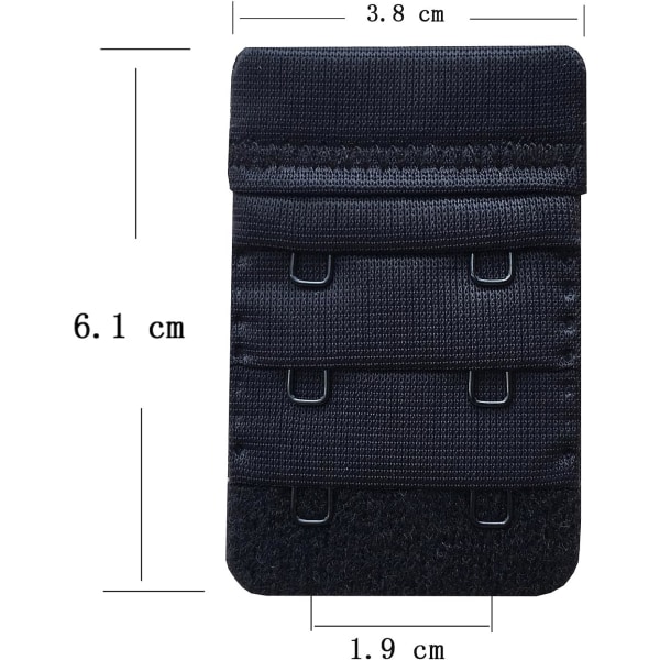 Svarta damunderkläder 3-pack Mjuka Bekväma Bh-förlängare 2 Hakar, 6,1 cm x 3,8 cm