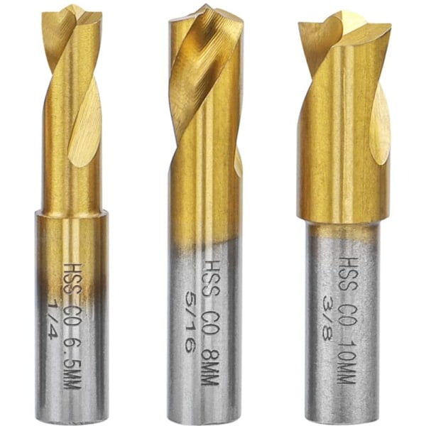 Set med 3 svetsskogar per punkt, Studie HSS Co Svetsverktyg Pläterad Titan 6,5mm/8mm/10mm för att ta bort svetsskarvar i plåt