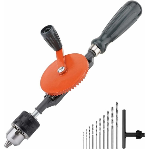 Håndsvingbor, manuelt dobbelt-gavlbor i 3/8 tommer støbt stål (1,5-10 mm) til manuel plast- og træboring, orange