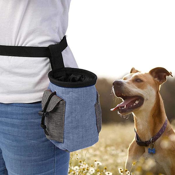 Godbidderpose til hunde, godbidderpose til træning af små til store hunde, bærer nemt kæledyrlegetøj, foderpiller, godbidder, indbygget dispenser til hundeposer, blå