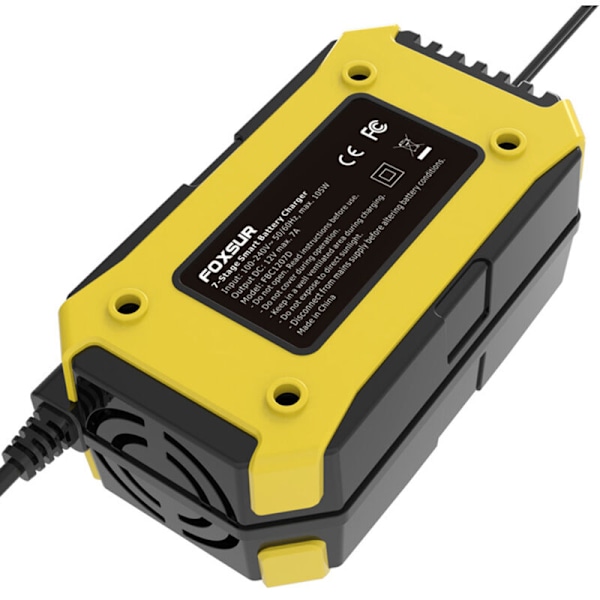 Bilbatterioplader, 12 V 7 A bly-syre batterioplader, LCD-skærm, intelligent batteriholder, 7-trins vedligeholdelsesopladere til bil, motorcykel, plæneklipper