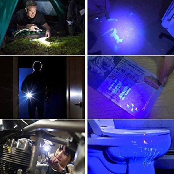 Ultraviolet lommelygte til lommelygte test UV hvid 395nm Mini UV lommelygte 2 i 1 LED UV Blacklight 2 lyskilde