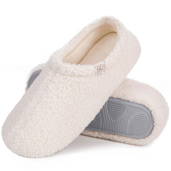 Silent Warm Shoes Dame Plys Curl Memory Foam Loaf Hjemmesko med polarfleeceforing, hvid størrelse 7-8
