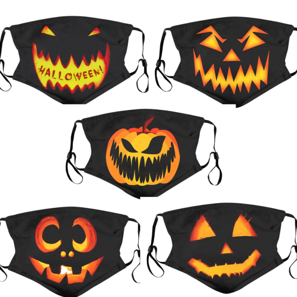 5-Pack Ansiktsmasker Halloween Shields, Vaskbar Gjenbrukbar Halloween
