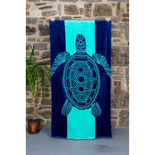 Turtle strandhåndklæde, tropisk blå, unikt design, ekstra stort 75*150 cm, velegnet til børn og voksne