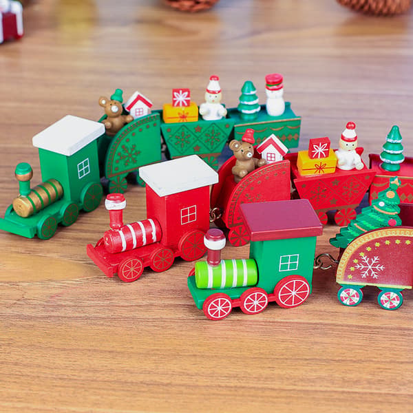 Mini Trætog, Juletogsdekorationer, Julepynt, Miniature Campingvogn Julepynt, Mini Dukker, Hjemmeindretning