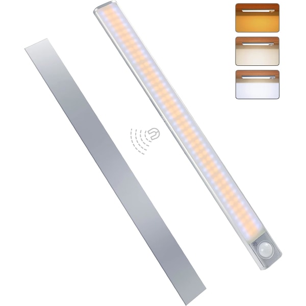 160LED skabslampe, bevægelsessensorlys, justerbar lysstyrke med 3 farver, USB genopladelig, trådløs, egnet til skabe, køkkener, gange