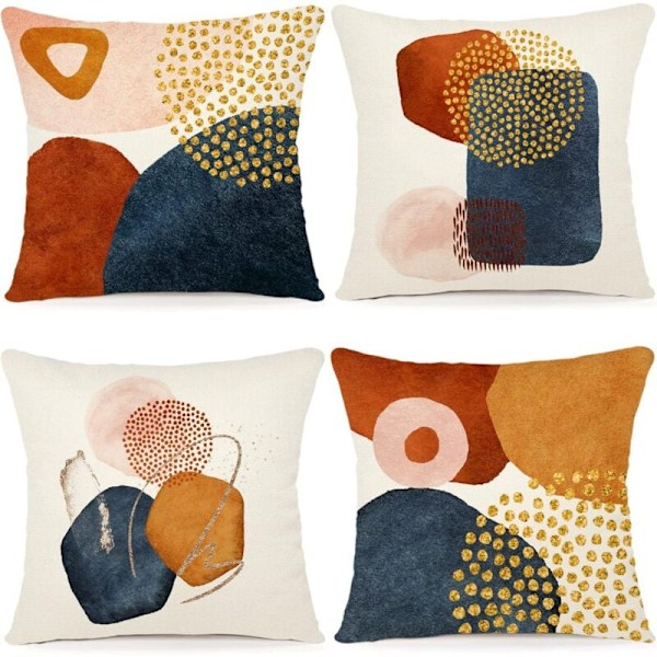 Örngott 45x45 Set med 4 kuddfodral Soffa Dekorativa Kuddar Geometriskt Mönster Patch Linne Kudde Soffa För Vardagsrum Pastell Exteriör Kudde