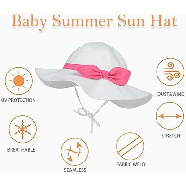 Hvid+Rose Sommer Solhat til Drenge og Piger - 0-6 År Solbeskyttelse Anti-UV Strand Ferie Rejse Foldbar Spand Hat Åndbar Komfortabel Hat