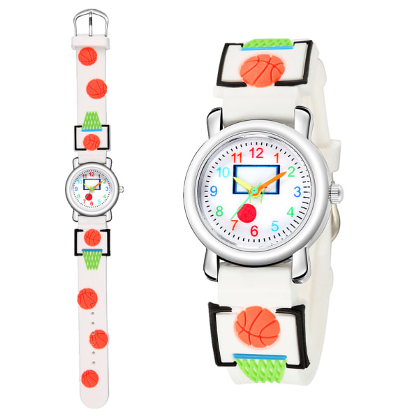 Barneklokke (hvit, basketball), vanntett armbåndsur for barn Quartz Mo