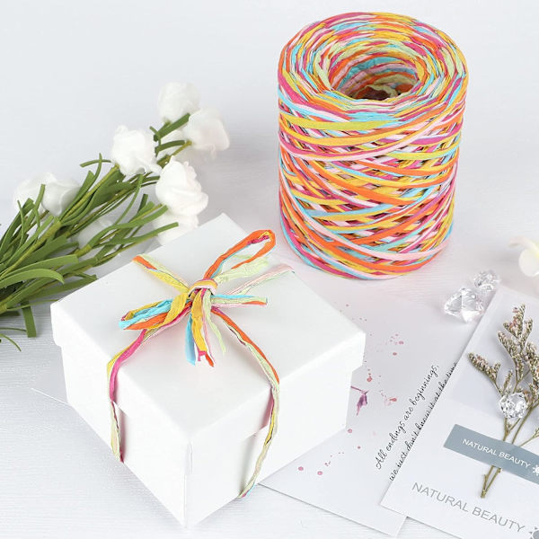Papir Raffia, 6-lags farverig Raffia Papirbånd, Naturlig Raffia Spole til Gaveindpakning, Dekoration