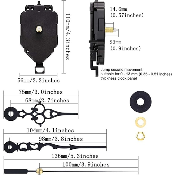Klocka urverk kvarts DIY urverkskit ersättningsklockmekanism klockpendel (längden på 0,9 tums stång)