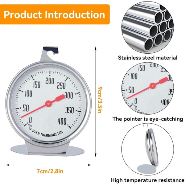 ovnstermometer, kjøkkentermometer, ovnstermometer i rustfritt stål, matlagingstermometer, termometer, termometre, vedovnstermometer, ovnsmatlaging