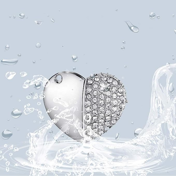 Hjärtformad diamant USB-minne (silver 32 GB), avancerad Heart Diamond höghastighets USB 3.0 flash-datalagringsenhet minnespenna flash-enhet