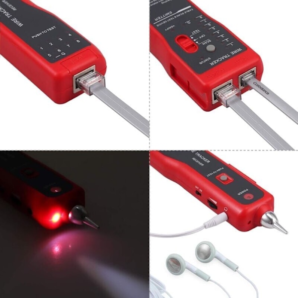 Kabeltestare RJ11 RJ45 Finder Ethernet LAN Multifunktionell Toner Tracer Nätverkskabel Kollation Telefonlinje Kontinuitetstestare (Röd)