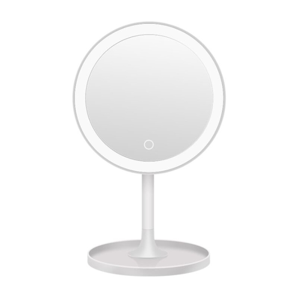 Pöytätietokoneen LED-meikkpeili lampulla, USB-latausmeikkpeili, LED-valkoinen pyöreä täyttöpeili