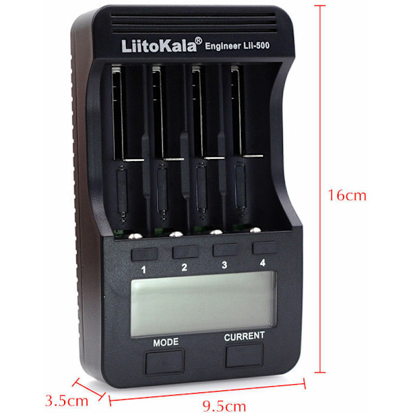 Liitokala LII-500 Intelligent smart batterioplader kit med 4 placeringer til LCD genopladeligt batteri skærm li-ion 3.7 V og Ni-MH 1