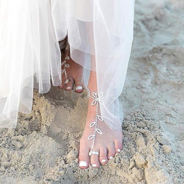 Flower Diamond Feet Chain (Pair) Wedding Women's Barefoot Feet Chain Bohemian Ring Sandals Bridal Jewelry