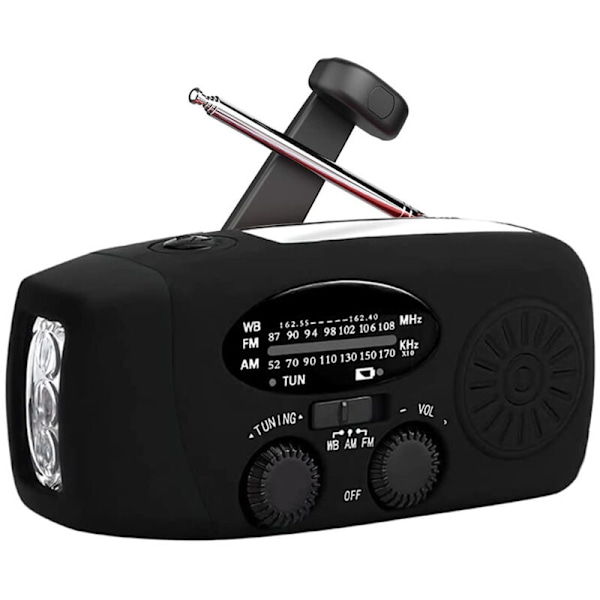 AM/FM hybridradio - uppladdningsbar med solceller, vev och USB - 1000mah batteri - Nödradio - kompakt radio för camping och utomhusbruk