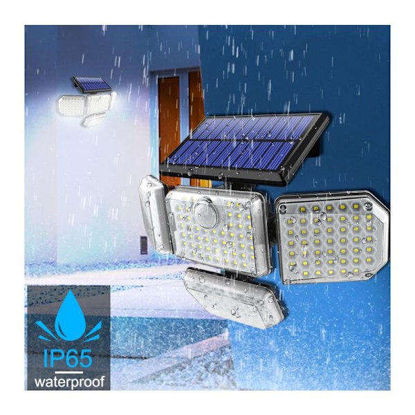 182 LED fyrhövdad solcellsvägglampa LED-kroppssensorlampa intelligent ljusstyrning utomhus trädgårdslampa