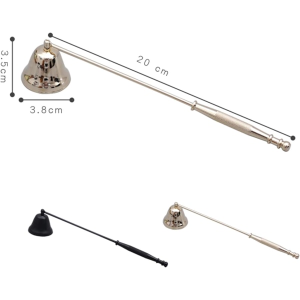 Antikk svart rustfritt stål stearinlysslukker med 20 cm langt håndtak for aromaterapi, stearinlys, telys for å slukke stearinlys（Gull）