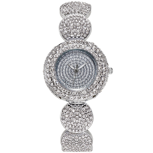 Dam Elegant Kristall Set Gypsophila Kvarts Klocka Mode Casual Set Stål Band Klocka Rhinestone Legering Klocka Damklocka Silver